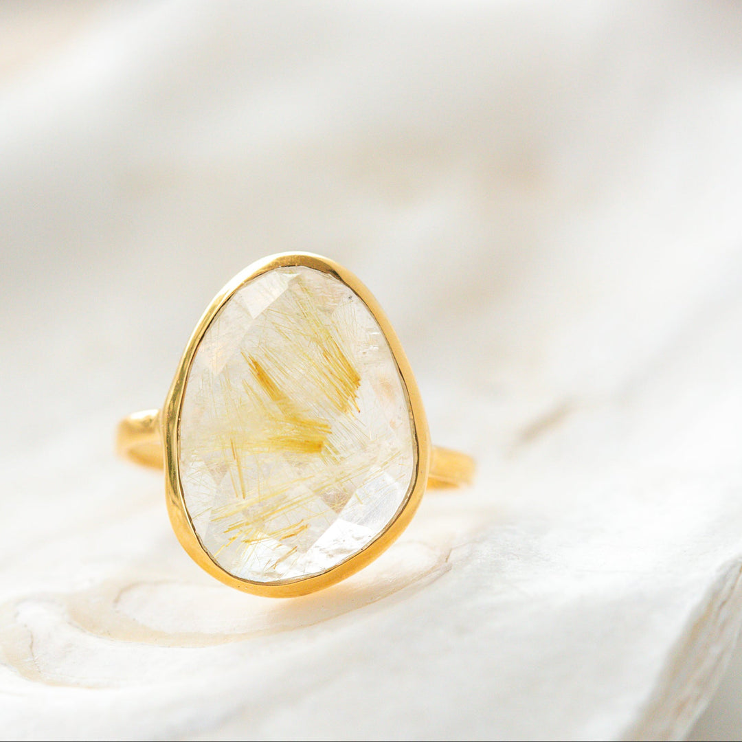 Golden Rutilated Quartz | Statement Ring | Gold Vermeil