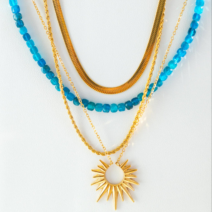 Blue Beaded Necklace Gemstone Necklace Non-Tarnish Gold Layering Necklace 
