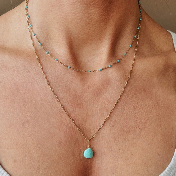 Layering Necklace Genuine Turquoise Pendant Necklace on Gold non-tarnish and waterproof Chain 