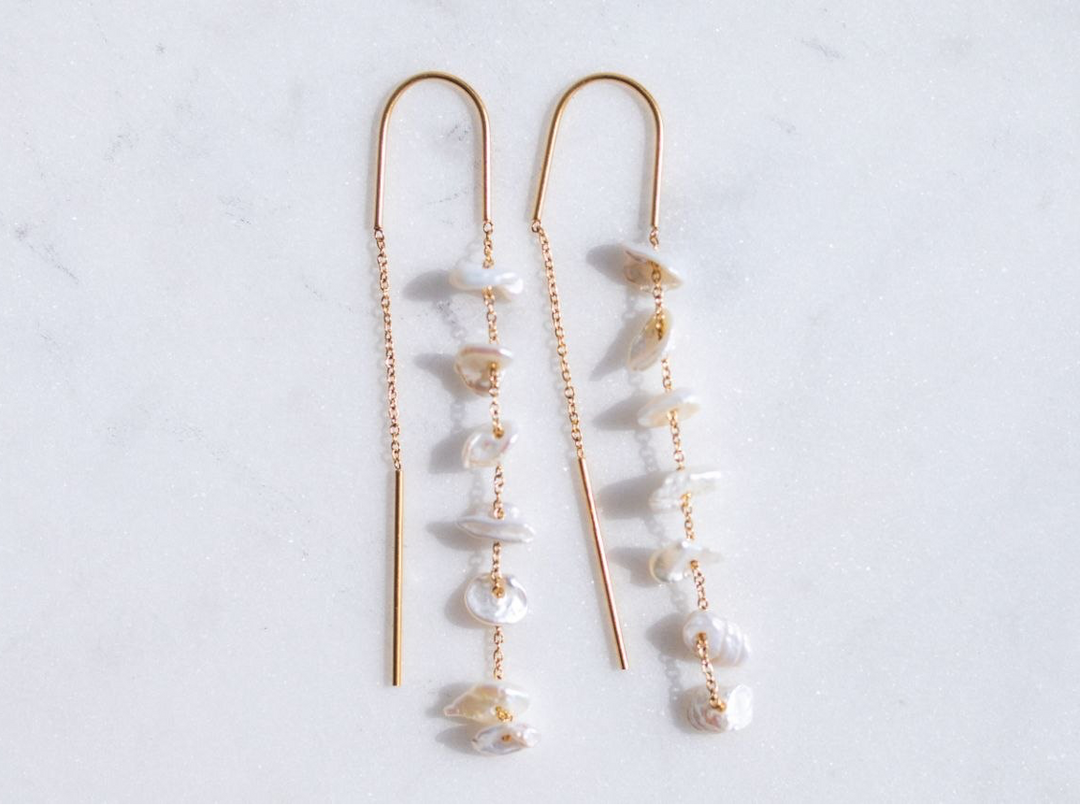  Baroque Pearl Threader Dangle Earrings
