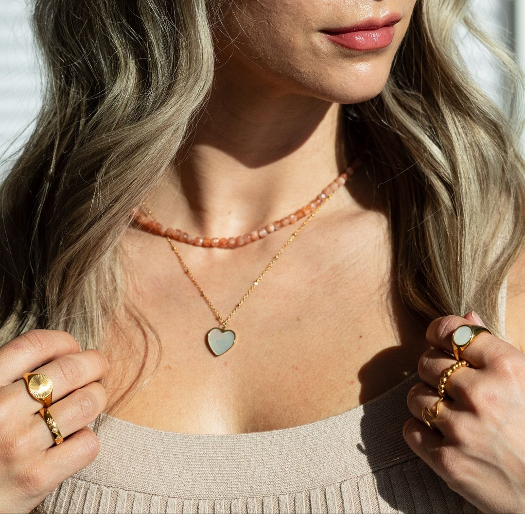 Sunstone Necklace glows was Designed with smooth faceted cube sunstone beads