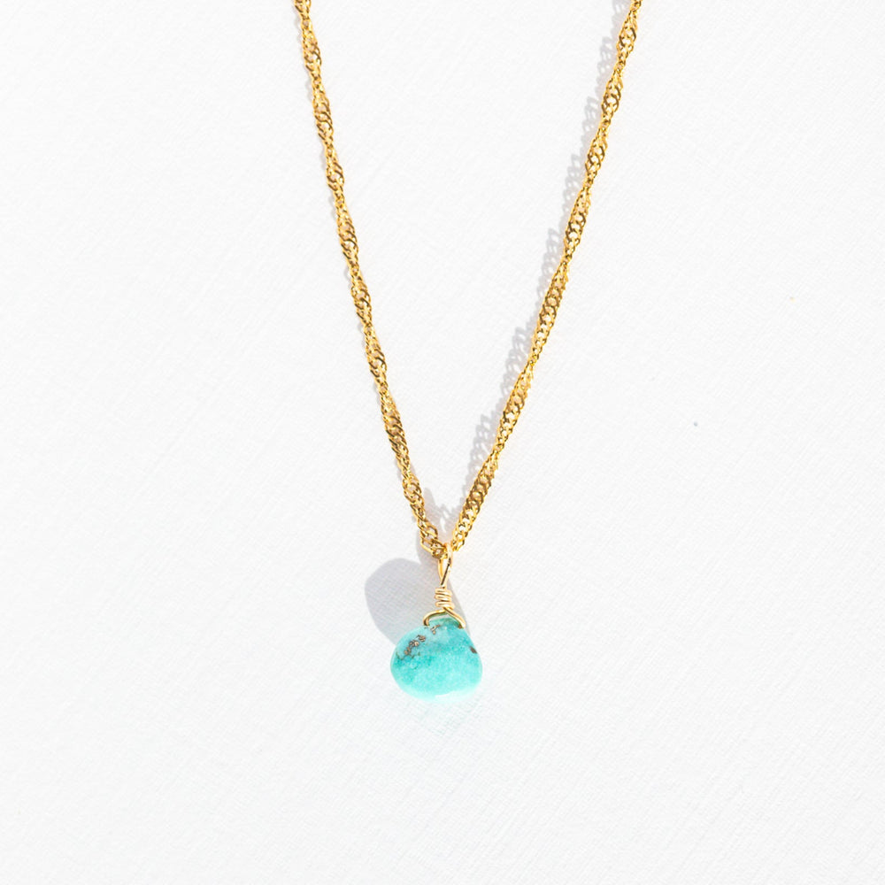 Turquoise Necklace on Gold Singapore Chain Layering Necklace is waterproof and non-tarnish gold 