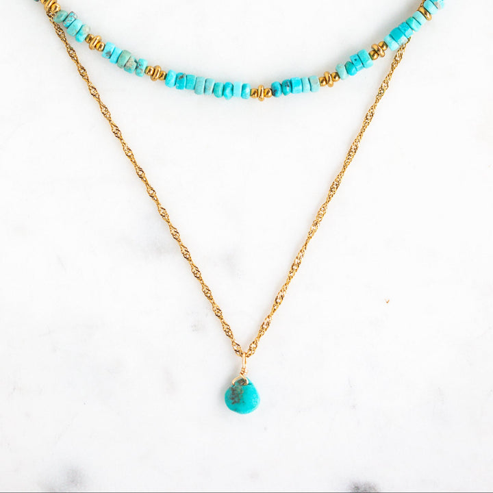 Dainty Turquoise Pendant Necklace | Waterproof Jewelry