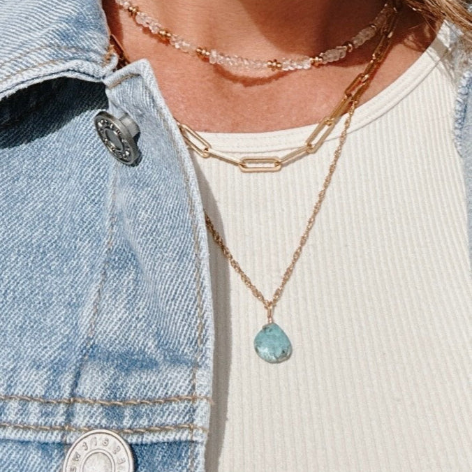 Beautiful Turquoise Necklace December Birthstone Jewelry Waterproof Gold twist Chain Necklace 