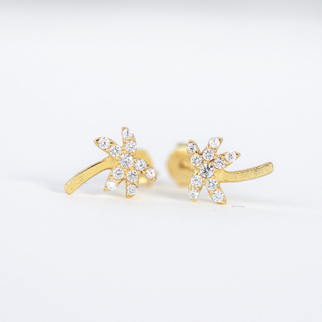dainty palm tree stud earrings hypoallegenic cz studs gold 