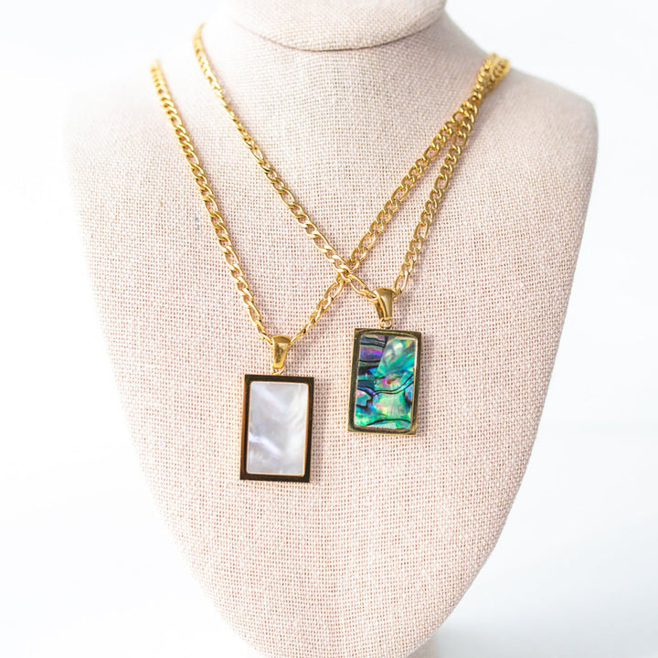 Gold Shell Pendant necklace figaro chain non tarnish waterproof jewelry 
