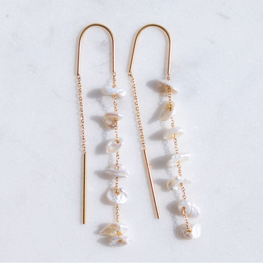  Baroque Pearl Threader Dangle Earrings
