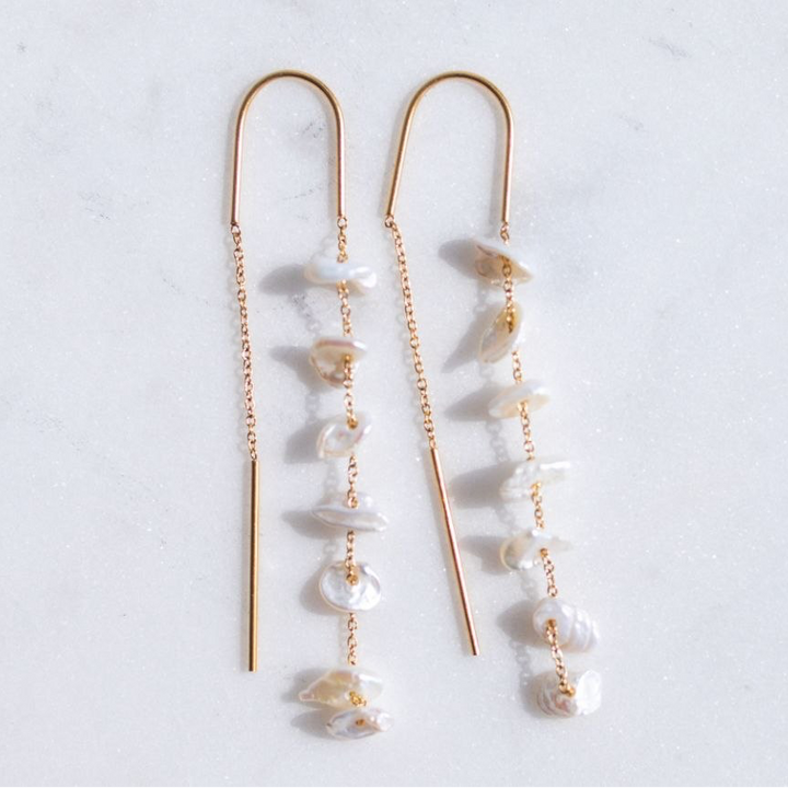  Baroque Pearl Threader Dangle Earrings