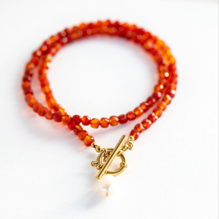 carnelian necklace with removable pearl pendant reversible gold