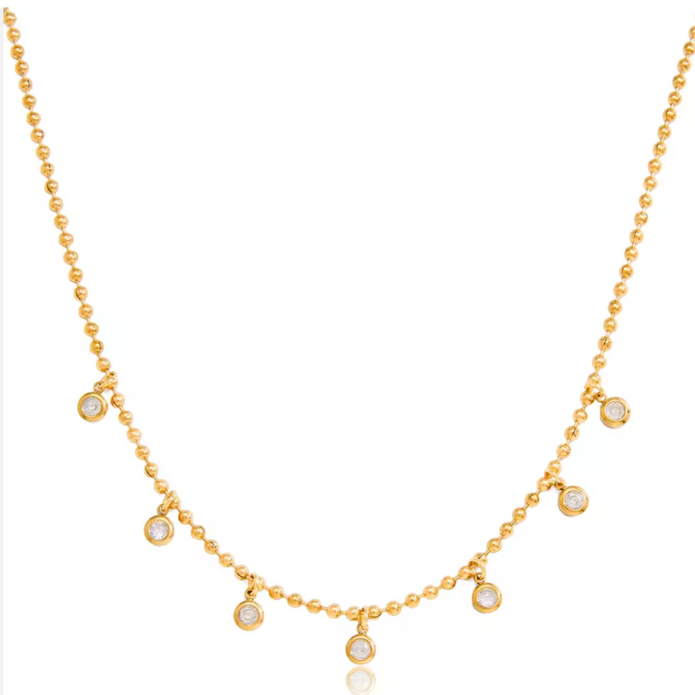 Gold CZ charm necklace layered styling vacation jewelry Luna and Salt