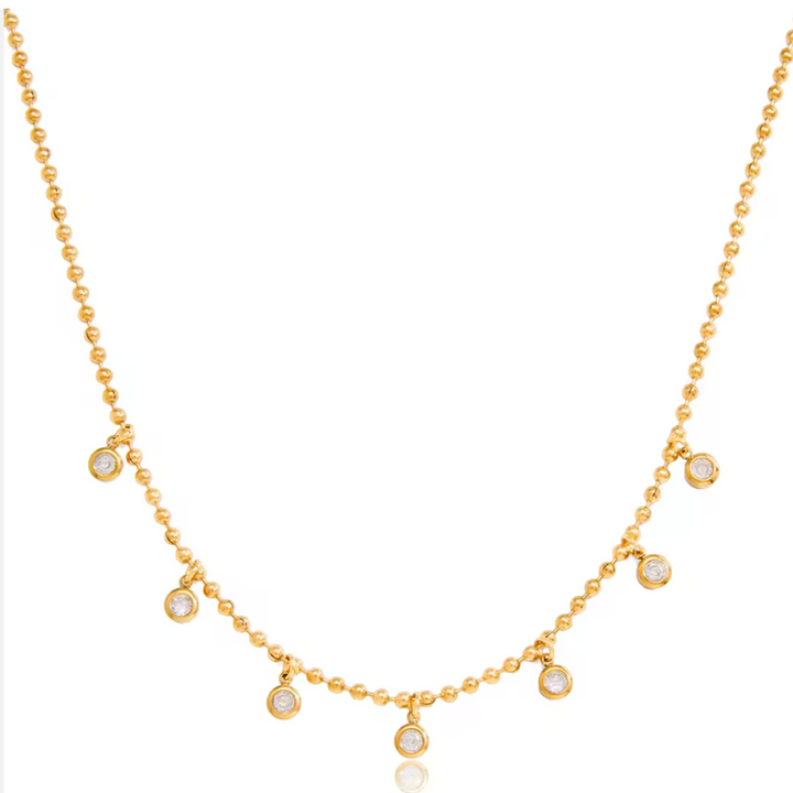 Gold CZ charm necklace layered styling vacation jewelry Luna and Salt