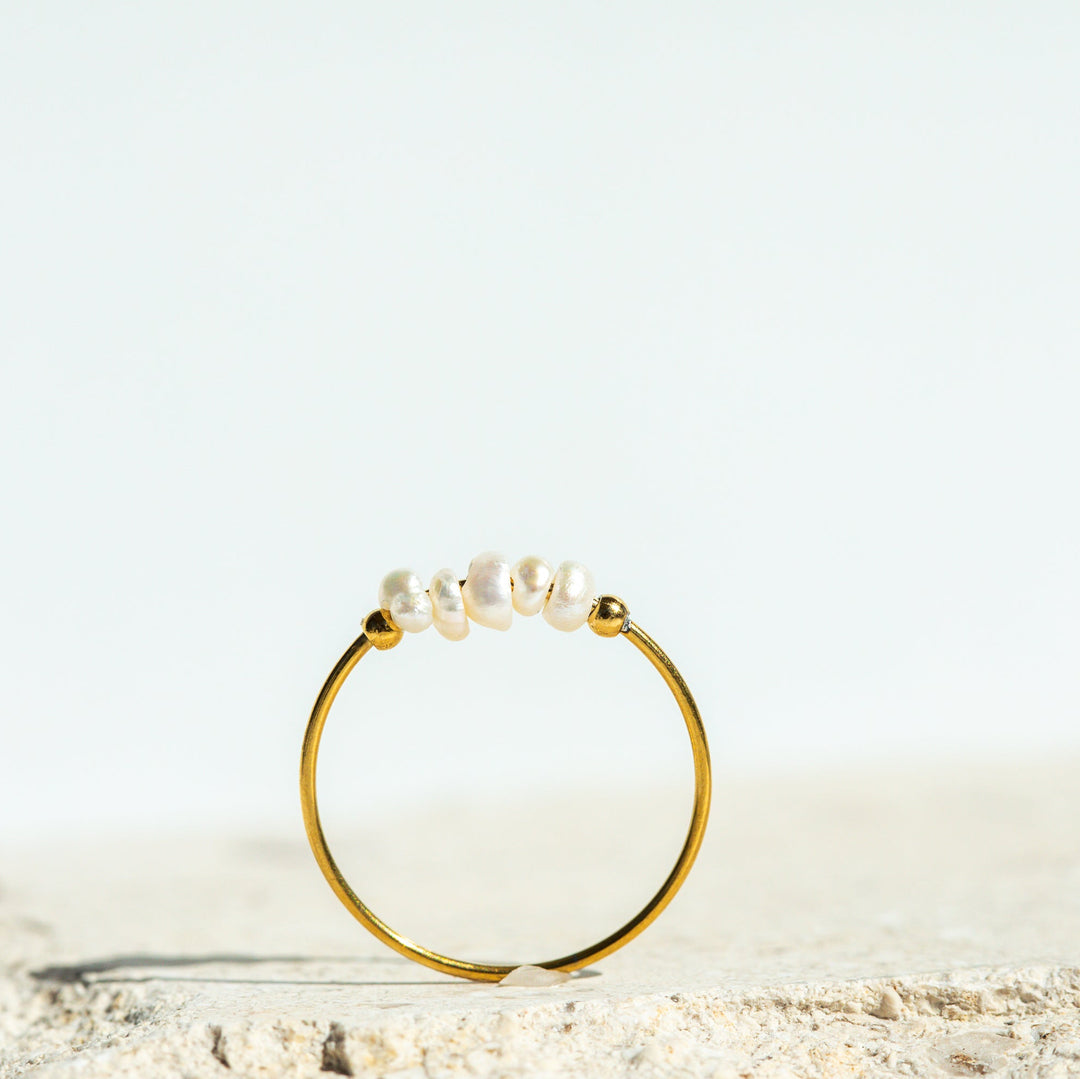 dainty pearl ring gold with five freshwater pearls waterproof
