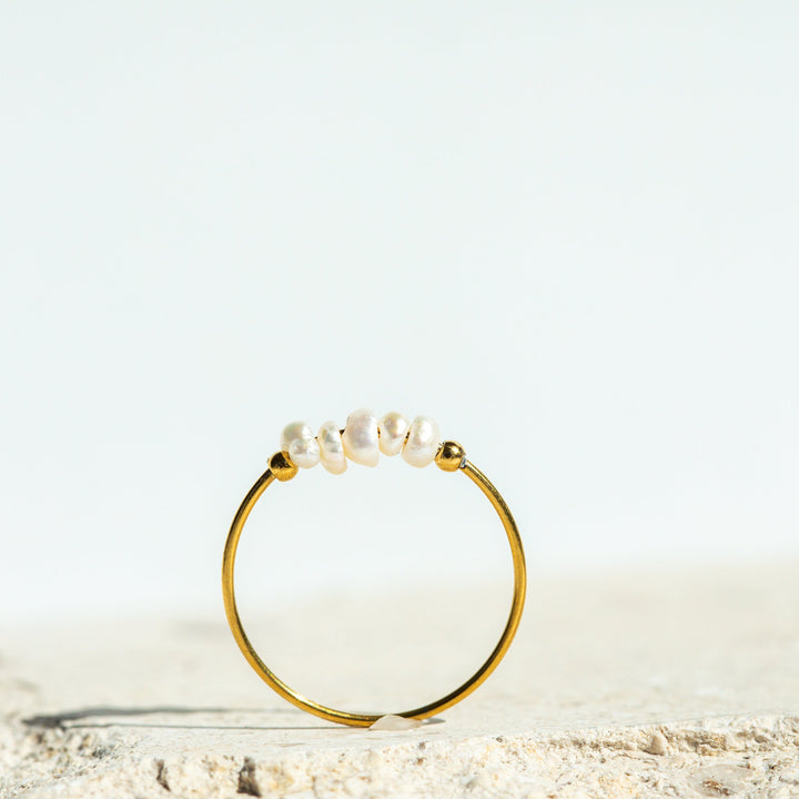 dainty pearl ring gold with five freshwater pearls waterproof
