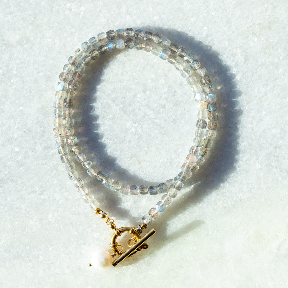 Labradorite Necklace plus Pearl Pendant 18K Gold Stainless Steel 