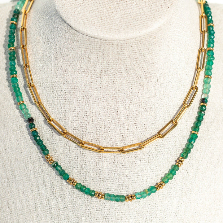 green beaded necklace hypoallergenic jewelry beautiful beaded necklace waterproof gold paperclip chain 
