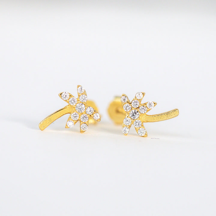 tropical vacation earrings gold palm tree studs, resort wear jewelry