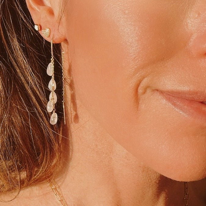 rainbow moonstone ear threader earrings