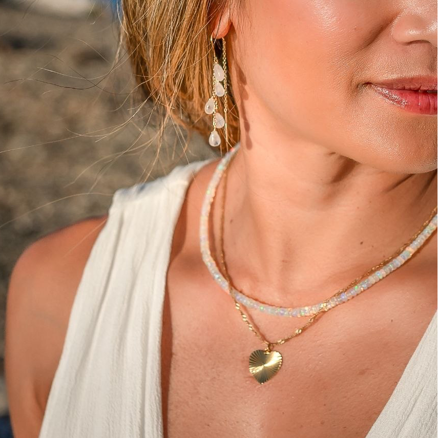 ethiopian fire opal necklace colorful opal beads gold chain