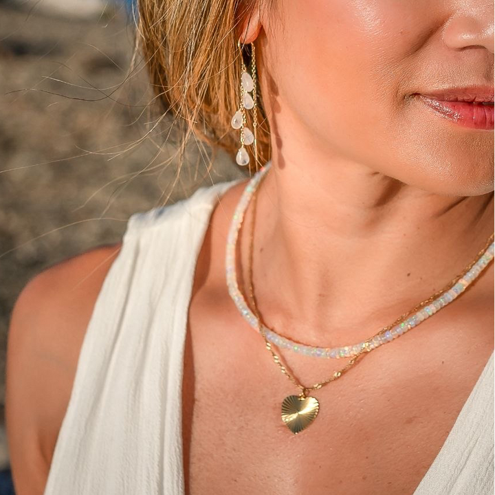 ethiopian fire opal necklace colorful opal beads gold chain