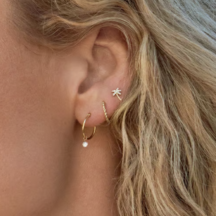 Minimalist beach earrings gold palm tree studs styled, summer jewelry