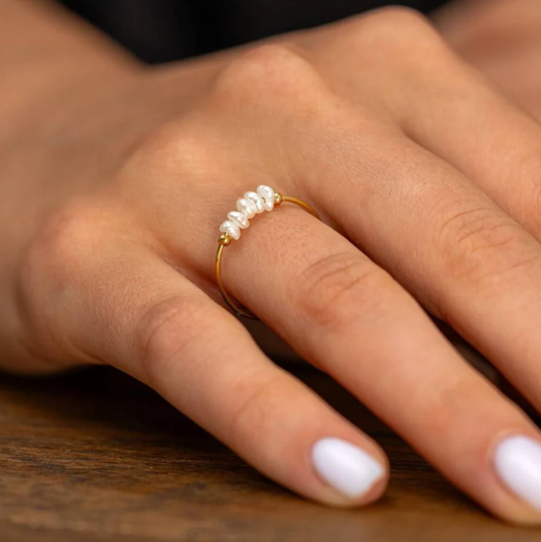 Dainty Pearl Ring | Gold Pearl Ring | Waterproof Ring | June Birthstone