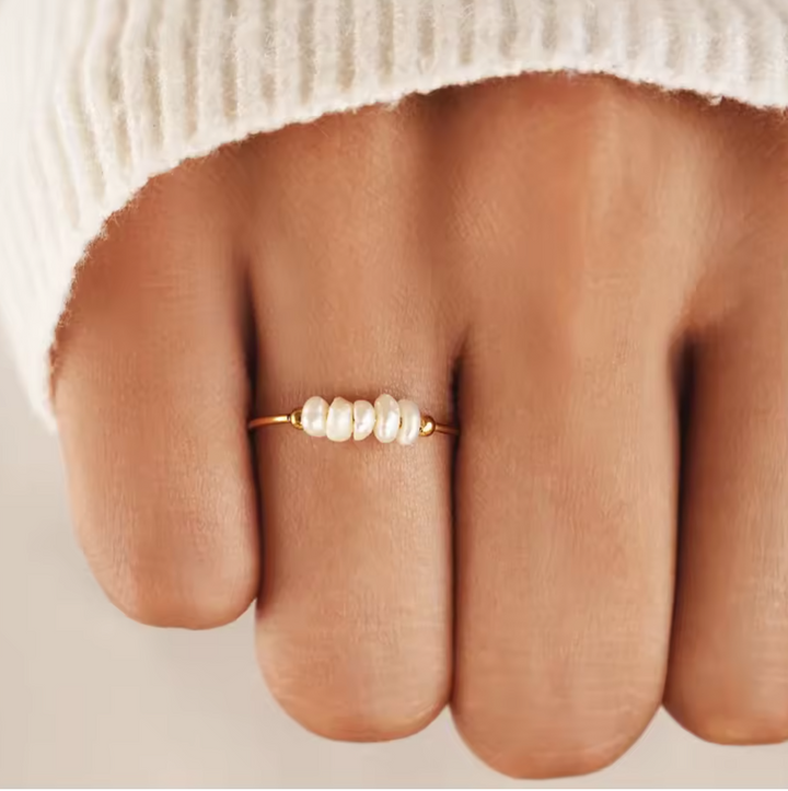 pearl ring gold waterproof stainless steel dainty jewelry