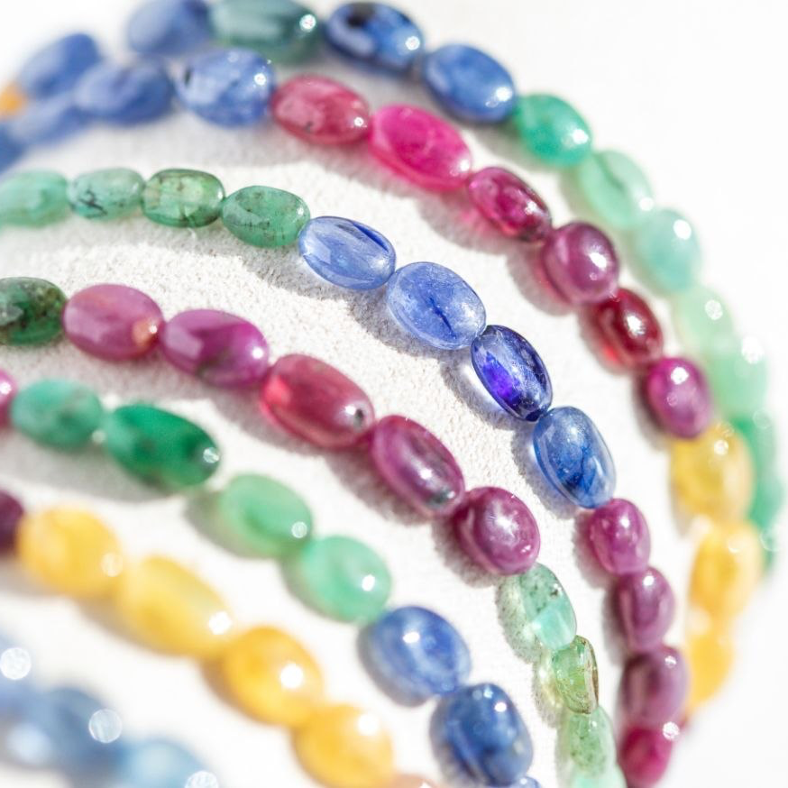 rainbow sapphire bracelet stretch beaded colorful gemstone bracelet