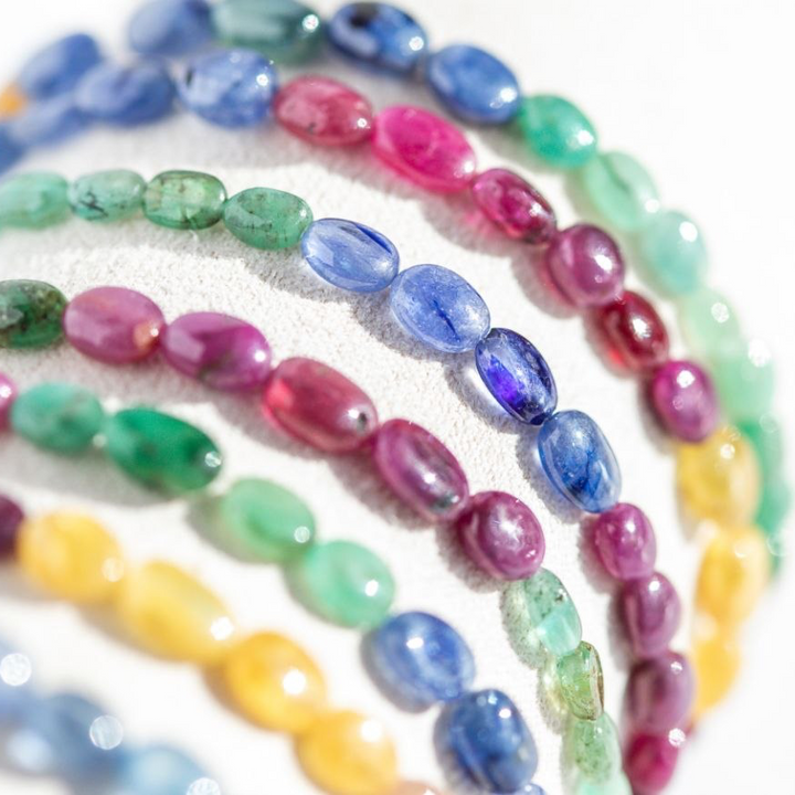 rainbow sapphire bracelet stretch beaded colorful gemstone bracelet