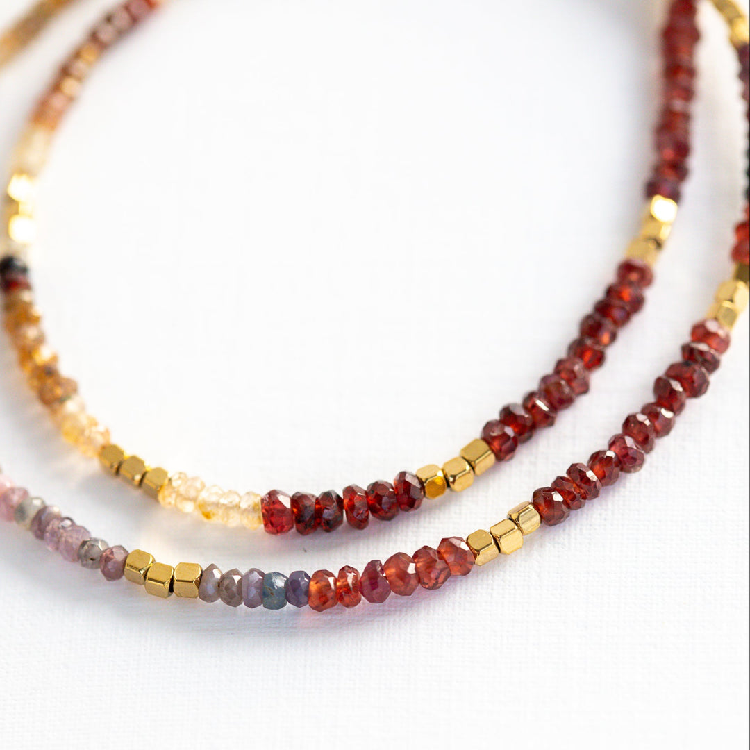 September birthstone necklace with genuine sapphires and gold beads