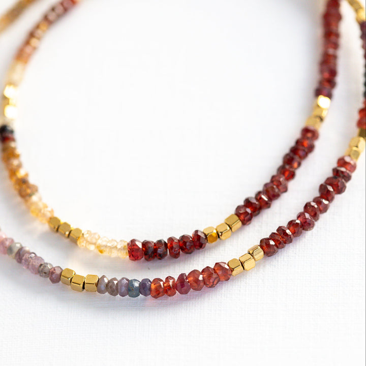 September birthstone necklace with genuine sapphires and gold beads