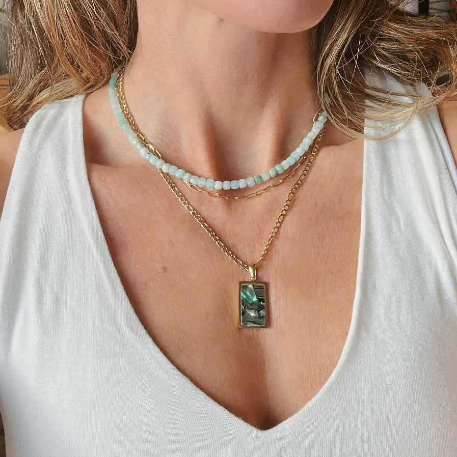 abalone pendant necklace gold waterproof chain 
