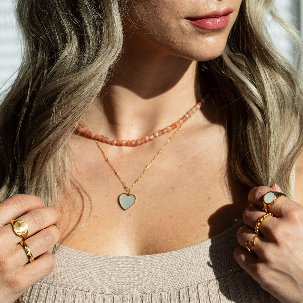 Sunstone Necklace glows was Designed with smooth faceted cube sunstone beads